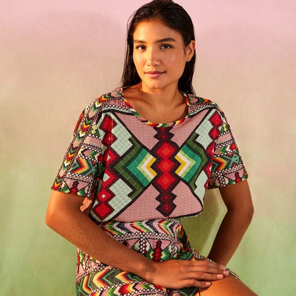 FARM RIO Yawanawa Amulet Beaded Shoulder Top